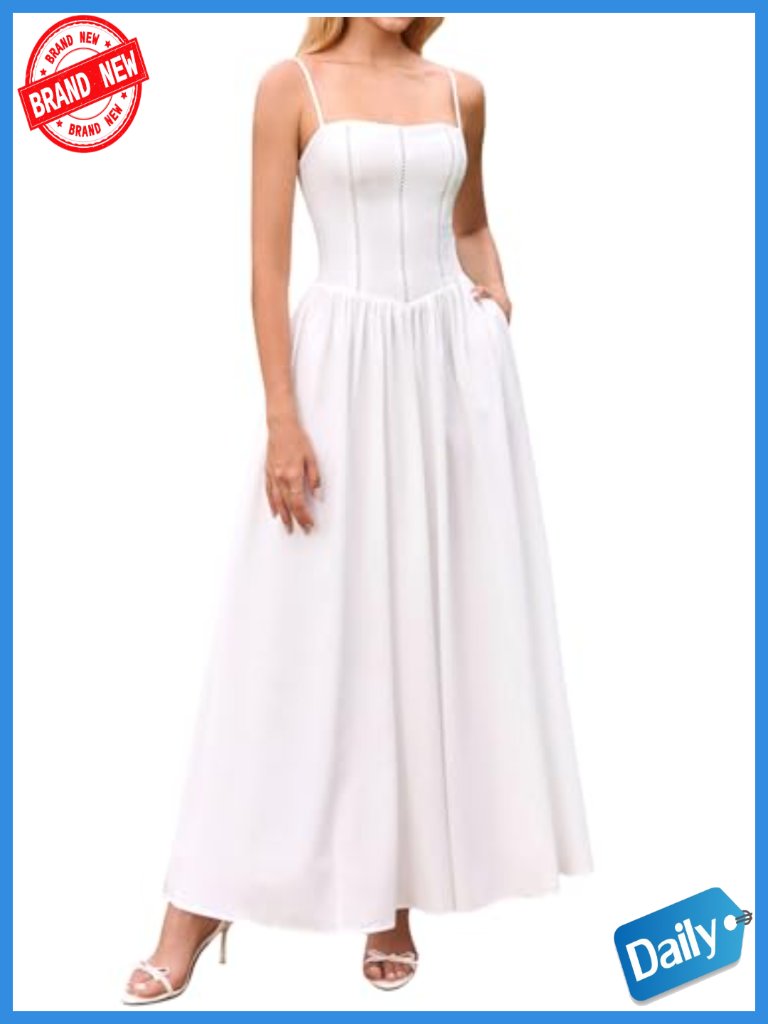 Floral Corset Lace Up Maxi Dress Flowy A-Line Wedding Guest Dress With Pockets
